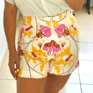 Zara Women's White Floral Pink White and Yellow High Waisted Women's Shorts SzSm